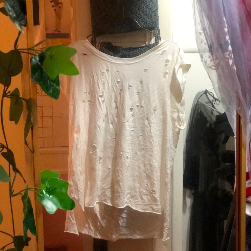 FREE PEOPLE high low distressed t shirt